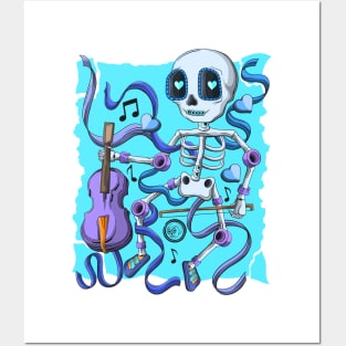 The Skeleton Violin Lover- Día De Los Muertos- Violin music Lover Posters and Art